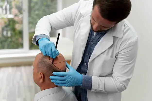 Illustration showing the advanced hair transplant techniques offered by BlueMagic Group, including MICRO FUE Sapphire and DHI methods.